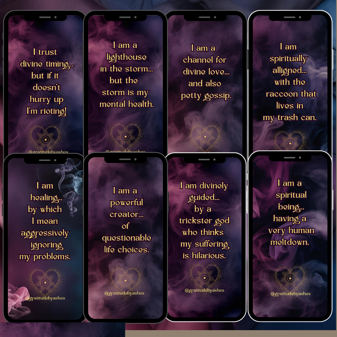 Sarcastic Affirmation Bundle – 25 Wallpapers + 25 Postcards (Digital Download)